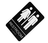GRIRIW Unisex Braille Bathroom Sign Stainless Steel Restroom Door Sign with Raised Letters Ada Compliant Self Adhesive Tape for Offices Restaurants Public Spaces