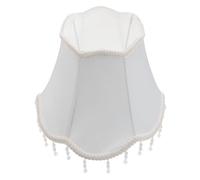 GRIRIW Victorian European Fabric Lampshade with Tassel Fringe, 25cm White Scalloped Bell Shape, Compatible with E27 Table and Floor Lamps for Living Room Bedroom