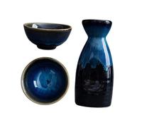 GRIRIW Vintage Japanese Ceramic Sake Kettle and Cups Traditional Porcelain Rice Wine Pot with Blue Glaze Craftsmanship for Hot and Cold Drinks Gift for Tea and Wine Lovers Collection