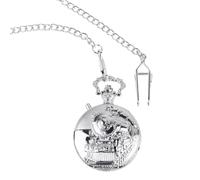 GRIRIW Vintage Pocket Watch Silver Alloy Case Locomotive Shape with Glow in the Dark Feature for Men and Collectors