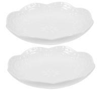 GRIRIW White Appetizer Plates Small and Easy to Carry Ceramic Sauce Dishes 2pcs for Dipping with Delicate Flower and Butterfly Embossed Design for Home and Hotel Use