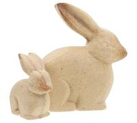 GRIRIW Wood Bunny Decor DIY Craft Kit Unfinished Carved Rabbit Figurines Set Miniature Animal Sculpture for Home and Office Tabletop Ornaments