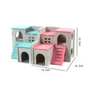 GRIRIW Wooden Hamster House Double Layer Cottage with Climbing Ladder for Pets Safe Natural Wood Hideout and Playpen Nest Blue Sleeping and Chewing for Hamsters and Gerbils