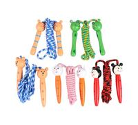 GRIRIW Wooden Handle Cartoon Jump Rope Set 5 Pieces with Cat Frog Bear Rabbit Characters, Portable Skipping Rope for ’S Outdoor Exercise and Play