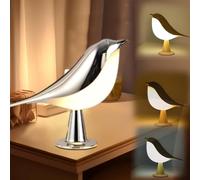 Grishay Aroma Lumibird, Sherum Aroma Lumibird, Fanyil Aroma Lumibird, Small Cordless Bird Lamp, 3 Color LED Table Lamp with Touch Dimmer, for Bedroom, Office, College Dorm Room (Silver)