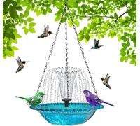Grishay Birdbath Fountain, Solar Powered for Birdbath, 2025 New Outdoor Garden Floating Fountain Hanging Hummingbird Feeder Bird, 2 in 1 Birdbath Bowl with 7 Nozzles for Bird Bath Drinking (Blue)