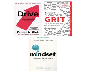 Grit Angela Duckworth, Mindset Dr Carol Dweck, Drive 3 Books Set Paperback NEW