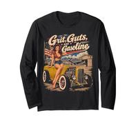 Grit, Guts and Gasoline Vintage Pinup Hotrod Art Long Sleeve T-Shirt