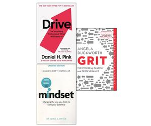 Grit, Mindset Carol Dweck, Drive Daniel H Pink 3 Books Collection Set