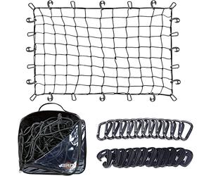 Grit Performance Cargo Net for SUV - 3 x 4 Foot, Heavy-Duty, Mesh Square Bungee Netting with 12 Hooks, 12 Black Clips and Storage Bag - Holds Small and Large Loads