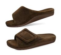 GRITHEIM Orthopedic Slippers for Women Arch Support Fluffy Adjustable Plantar Fasciitis Slippers Fuzzy Sandals for Women, dark brown, 9 UK