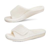 GRITHEIM Women's Orthopedic Arch Support Slippers Fuzzy Adjustable Orthopedic Slippers for Plantar Fasciitis Furry Slide Slippers for Women, ivory, 5.5 UK