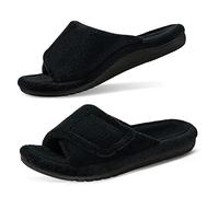 GRITHEIM Women's Orthotic Arch Support Slippers Fuzzy Adjustable Orthopedic Slippers for Plantar Fasciitis Furry Slide Slippers for Ladies, Black, 4 UK