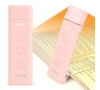 Gritin Book Light Rechargeable, Reading Light Lamp Clip on Book for Reading | Eye Caring 3 Color Temperatures, 5 Brightness & Stepless Dimming,Long Battery Life,Flexible Portable Mini Lamp-Pink