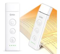 Gritin Book Light Rechargeable, Reading Light Lamp Clip on Book for Reading | Eye Caring 3 Color Temperatures, 5 Brightness & Stepless Dimming, Long Battery Life, Flexible Portable Mini Lamp for Readers