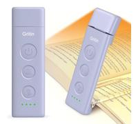 Gritin Book Light Rechargeable, Reading Light Lamp Clip on Book for Reading | Eye Caring 3 Color Temperatures, 5 Brightness & Stepless Dimming,Long Battery Life,Flexible Portable Mini Lamp-Purple