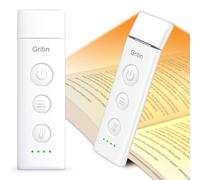 Gritin Book Light Rechargeable, Reading Light Lamp Clip on Books, 3 Eye-Protecting Modes (Mixed/White/Amber), 5 Brightness & Stepless Dimming, Long Battery Life, Flexible Reading Lamp for Readers