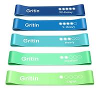 Gritin Resistance Bands, Set of 5 Skin-Friendly Resistance Fitness Exercise Loop Bands with 5 Different Strength Levels - Carrying Case Included - Ideal for Home, Gym, Yoga, Training