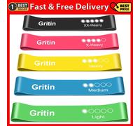 Gritin Resistance Bands Set of 5 Skin-Friendly Resistance Fitness Exercise Bands