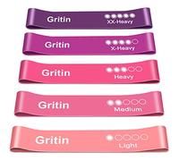 Gritin Resistance Bands, Set of 5 Skin-Friendly Resistance Fitness Exercise Loop Bands with 5 Different Strength Levels - Carrying Case Included - Ideal for Home, Gym, Yoga, Training
