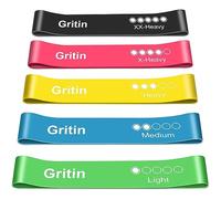 Gritin Resistance Bands, Set of 5 Skin-Friendly Resistance Fitness Exercise Loop Bands with 5 Different Strength Levels - Carrying Case Included - Ideal for Home, Gym, Yoga, Training