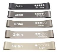 Gritin Resistance Bands, Set of 5 Skin-Friendly Resistance Fitness Exercise Loop Bands with 5 Different Strength Levels - Carrying Case Included - Ideal for Home, Gym, Yoga, Training