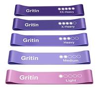 Gritin Resistance Bands, Set of 5 Skin-Friendly Resistance Fitness Exercise Loop Bands with 5 Different Strength Levels - Carrying Case Included - Ideal for Home, Gym, Yoga, Training