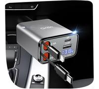 Gritin Retractable Car Charger, 69W Super Fast 4 in 1 USB C Car Charger Adapter with Smart Device-Adaptive Charging Technology&Instant Voltage Display, Accessories for iPhone 16 15,Android etc -Silver