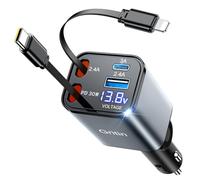 Gritin Retractable Car Charger, 69W Super Fast 4 in 1 USB C Car Charger Adapter with Smart Device-Adaptive Charging Technology&Instant Voltage Display, Accessories for iPhone17 16 Pro Max,iPad,Android