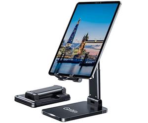 Gritin Tablet Stand, Adjustable Tablet Holder - Foldable Desktop Tablet/Phone Stand Holder Super Stable Compatible with New iPad 12.9, 11, 10.9, 10.2 Air mini 2 3 4 5 6 and All 4-12.9" Tablets