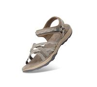 GRITION Women Hiking Sandals Girls Outdoor Sport Water Shoes Summer Flat Cross-Tied Sandals Open Toe Adjustable Hook and Loop Walking Shoes Black Pink Gray Sand (5 UK, Beige) 38 EU