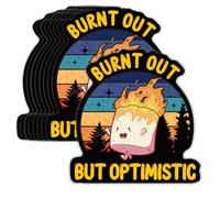 GRITKULTURE Burnt Out but Optimistic Decal Stickers 10 Pack Healthcare Funny 2" Vinyl for Laptop, Cars, Trucks Water Bottles, Phone, Kindle Decor Decal Gifts for Her Him Marshmallow