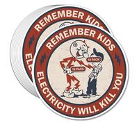 GRITKULTURE Remember Kids Electricity Will Kill You Decal Stickers 10 Pack 2.95 Inch Safety Warning for Hard Hat, Blue Collar, Car, Truck, Window, Reddy Kilowatt, Outlets
