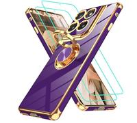 Gritup for Motorola Moto Edge 2025 Case: 2Pcs Screen Protector, 360° Rotation Ring Holder Magnetic Kickstand,Plating Gold Edge Soft TPU Protective Cover, Purple