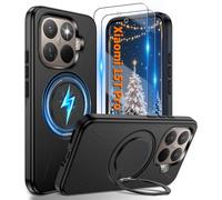 Gritup for Xiaomi 15T Pro Case [Compatible with MagSafe Accessories]:2 Pcs HD Screen Protectors,Built-in Kickstand,Dual Layer Shockproof,Camera Guard,Velvet touch,XiaoMi15T Pro-Black