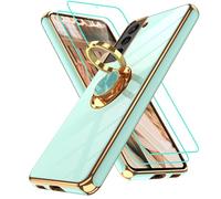 Gritup Slim Fit Case for Samsung Galaxy S21 Plus,Shockproof Soft Cover with 2 Pcs HD Screen Protectors,and Built-in Ring Kickstand Phone Cover,S21 Plus-Light Green