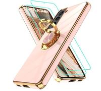 Gritup Slim Fit Case for Samsung Galaxy S21 Plus,Shockproof Soft Cover with 2 Pcs HD Screen Protectors,and Built-in Ring Kickstand Phone Cover,S21 Plus-Pink