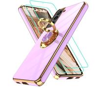 Gritup Slim Fit Case for Samsung Galaxy S21 Plus,Shockproof Soft Cover with 2 Pcs HD Screen Protectors,and Built-in Ring Kickstand Phone Cover,S21 Plus-Purple