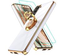 Gritup Slim Fit Case for Samsung Galaxy S21 Plus,Shockproof Soft Cover with 2 Pcs HD Screen Protectors,and Built-in Ring Kickstand Phone Cover,S21 Plus-White