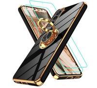 Gritup Slim Fit Case for Samsung Galaxy S21 Plus,Shockproof Soft Cover with 2 Pcs HD Screen Protectors,and Built-in Ring Kickstand Phone Cover,S21 Plus-Black