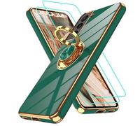 Gritup Slim Fit Case for Samsung Galaxy S21 Plus,Shockproof Soft Cover with 2 Pcs HD Screen Protectors,and Built-in Ring Kickstand Phone Cover,S21 Plus-Dark Green