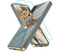 Gritup Slim Fit Case for Samsung Galaxy S21,Shockproof Soft Cover with 2 Pcs HD Screen Protectors,and Built-in Ring Kickstand Phone Cover,S21-Gray