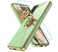 Gritup Slim Fit Case for Samsung Galaxy S21,Shockproof Soft Cover with 2 Pcs HD Screen Protectors,and Built-in Ring Kickstand Phone Cover,S21-Pea Green