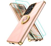 Gritup Slim Fit Case for Samsung Galaxy S21 Ultra,Shockproof Soft Cover with 2 Pcs HD Screen Protectors,and Built-in Ring Kickstand Phone Cover,S21 Ultra-Pink