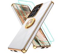 Gritup Slim Fit Case for Samsung Galaxy S21 Ultra,Shockproof Soft Cover with 2 Pcs HD Screen Protectors,and Built-in Ring Kickstand Phone Cover,S21 Ultra-White