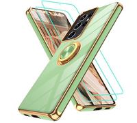 Gritup Slim Fit Case for Samsung Galaxy S21 Ultra,Shockproof Soft Cover with 2 Pcs HD Screen Protectors,and Built-in Ring Kickstand Phone Cover,S21 Ultra-Pea Green