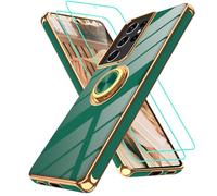 Gritup Slim Fit Case for Samsung Galaxy S21 Ultra,Shockproof Soft Cover with 2 Pcs HD Screen Protectors,and Built-in Ring Kickstand Phone Cover,S21 Ultra-Dark Green
