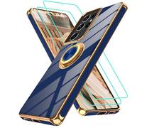 Gritup Slim Fit Case for Samsung Galaxy S21 Ultra,Shockproof Soft Cover with 2 Pcs HD Screen Protectors,and Built-in Ring Kickstand Phone Cover,S21 Ultra-Navy Blue