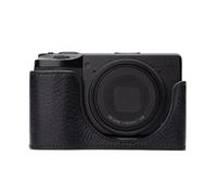 GRIV Vintage Genuine Leather Camera Case for RICOH GR IV Handmade Half-Wrap Camera Protector Cover (Black-Black line)