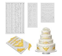 Griwuut 3 Pack Fondant Silicone Mold 3D Baroque Sculpted Cake Mould Retro Relief with Scroll Border & Embossed Lace Ideal for Cake Decorating Chocolate Clay Candy & Sugarcraft DIY